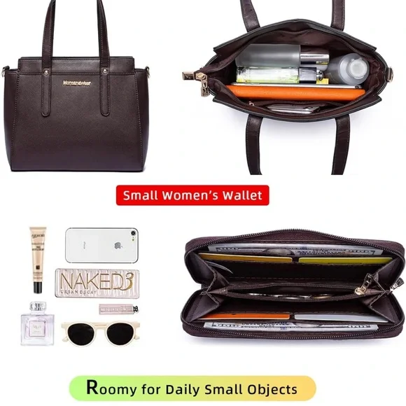 Brown 3PCS Purses for Women Tote Purse and Wallet Set Shoulder Bags - Picture 5 of 6